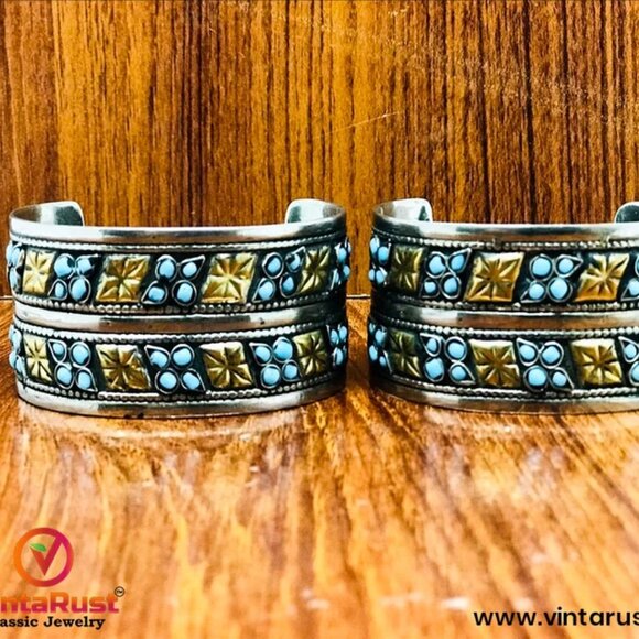 Single Vintage Tribal Cuff Bracelet Afghan Kuchi Cuff With Beads - Picture 7 of 9